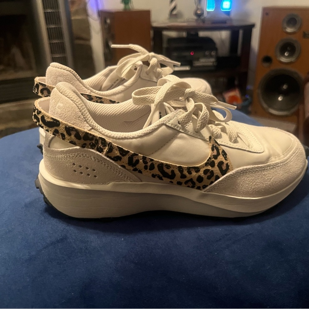 Nike White Women's Sneakers with Leopard Accent